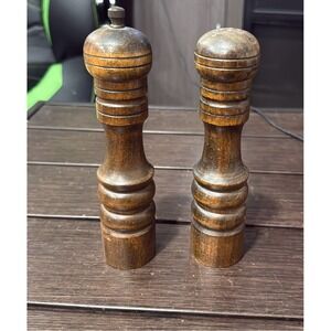 Vintage made in Japan Himark Dark Wood Salt‎ Shaker & Pepper Mill Set, 7" Tall